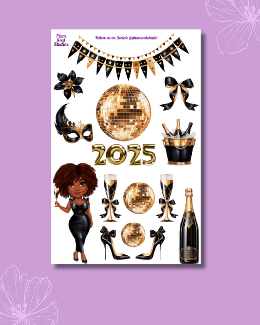 2025 New Year Black and Gold Sticker Sheet